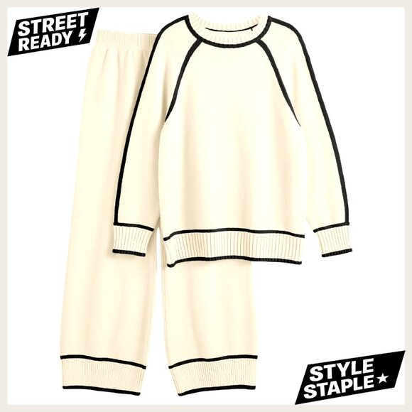 Oversized Knit Lounge Set with Wide Leg Pants Matching Sweater and Pants